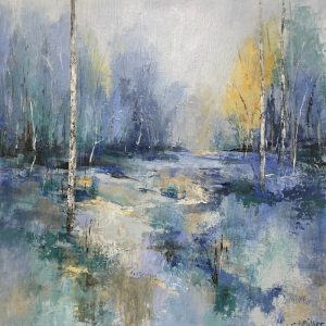 Forest Painting with blues and greens